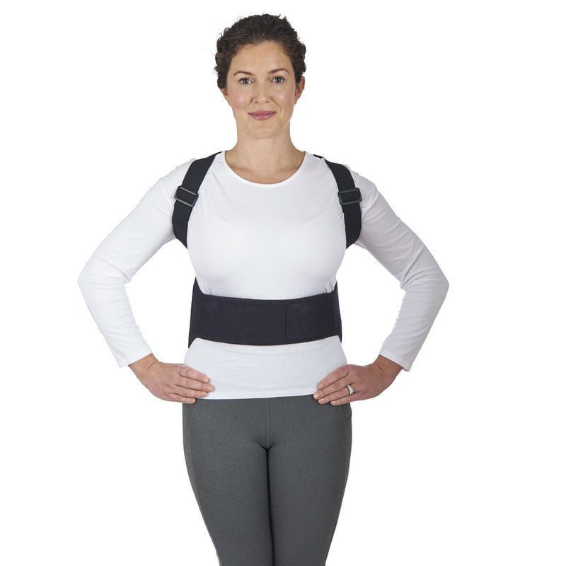 Bioposture Biofeedbac back corrector posture alignment on female model side view arms