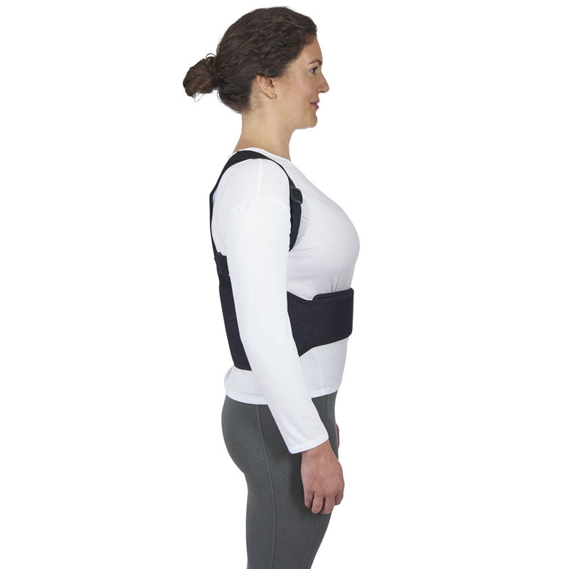 Bioposture Biofeedbac back corrector posture alignment on female model side view 