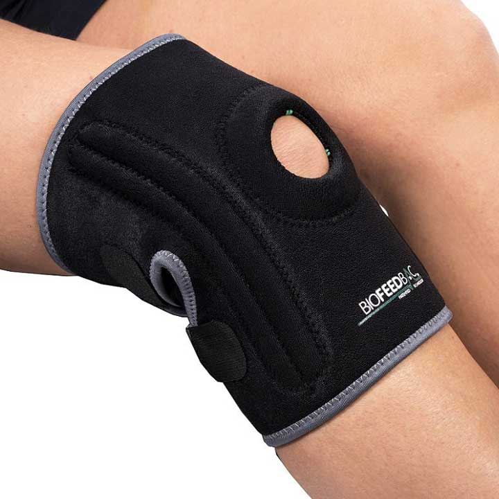 Biofeedbac knee strap on a female leg