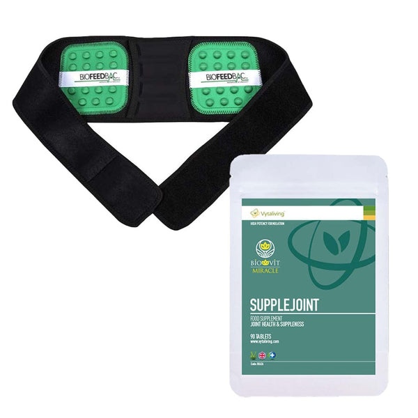 Back Support Bundle with the Vytaliving Biofeedbac Lumbros Belt with Supplejoint Tablets including glucosamine, chondroitin, Turmeric and Vitamin C