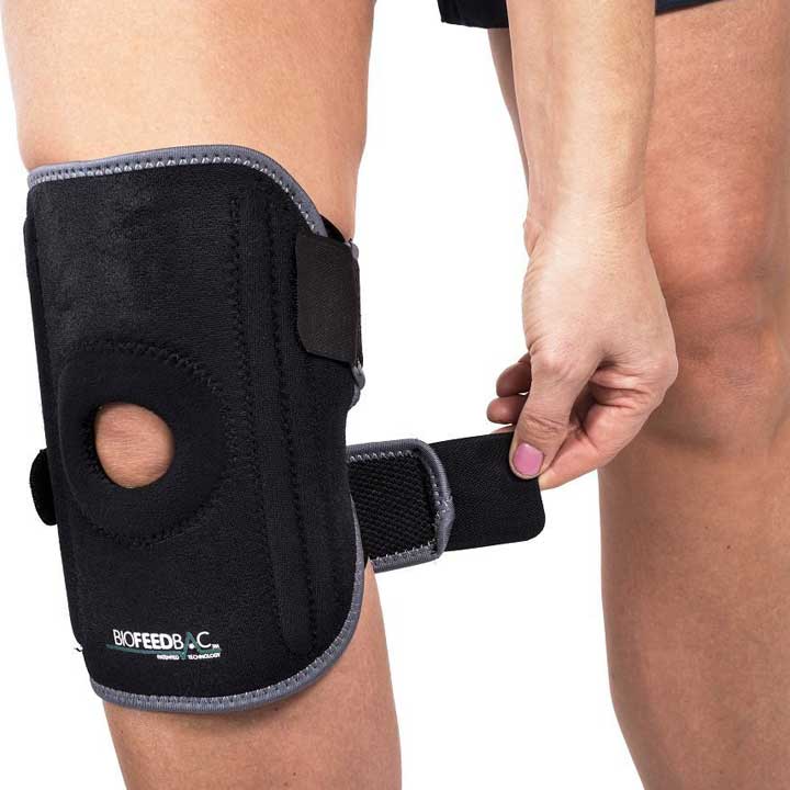 Biofeedbac Knee support in use with velcro strap