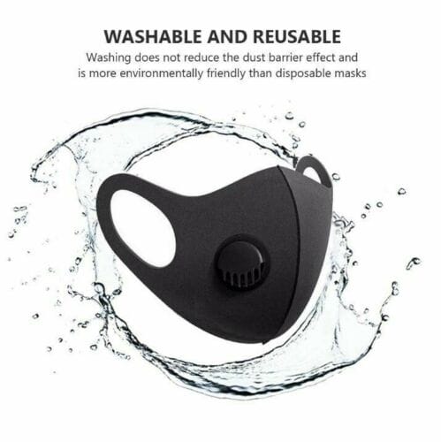 Black breathable reusable vented mask, washable and reusable