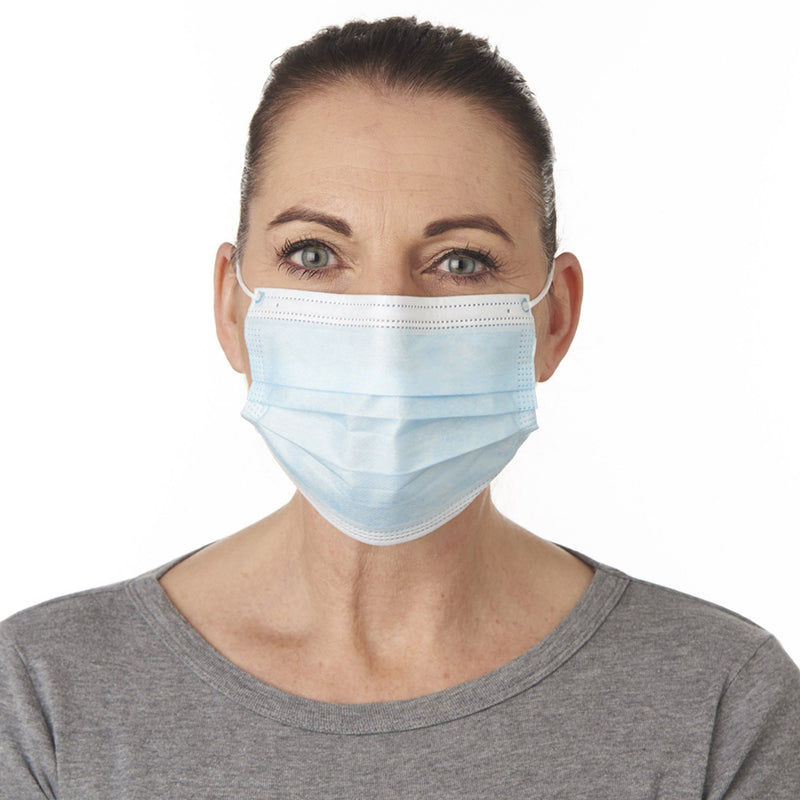 Blue Disposable Face Masks for Personal Protection, Front View