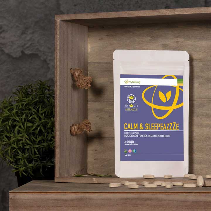 Sleep aid, Biovit Calm and Sleepeazzze tablets,with chamomile, vitamin B6, lavender Lemon balm, 5-HTP and Magnesium