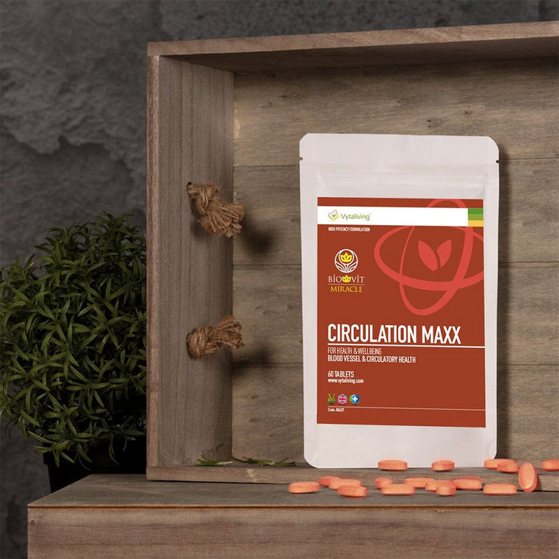 Biovit Circulation Maxx Tablets with Beetroot, vitamin C, grapeseed and cinnamon. Used for poor circulation
