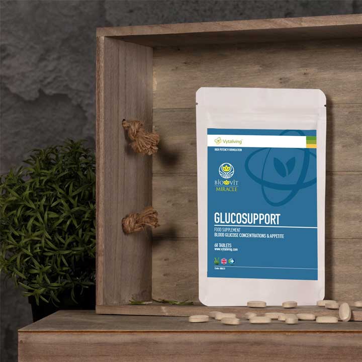Glucosupport Tablets in a wooden crate