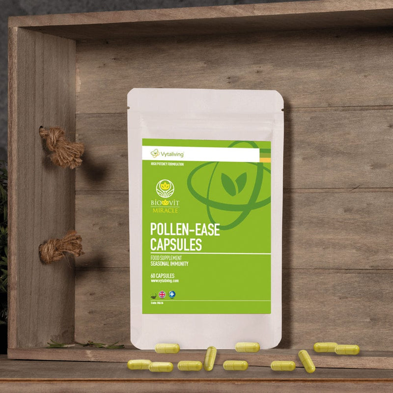 Biovit Pollen-ease Capsules in a wooden crate