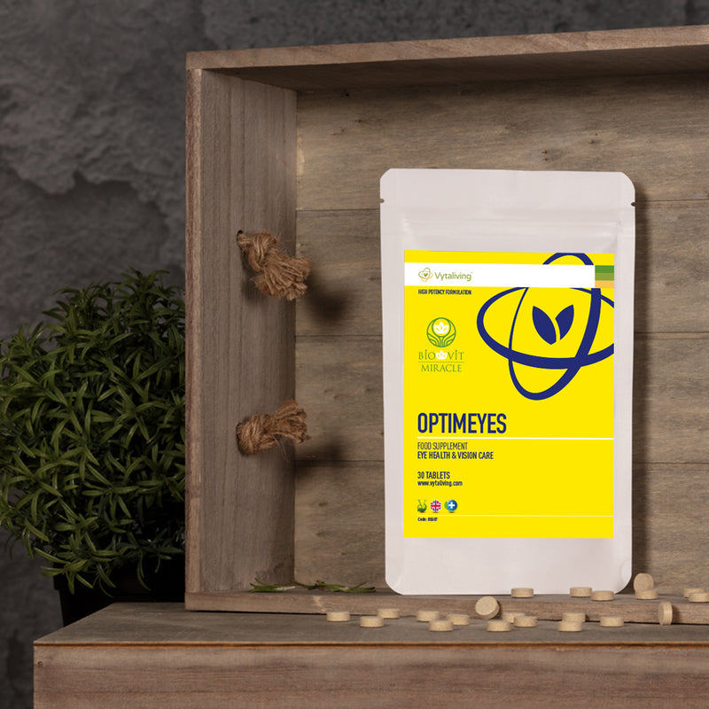 Biovit Optimeyes Tablets in a wooden crate