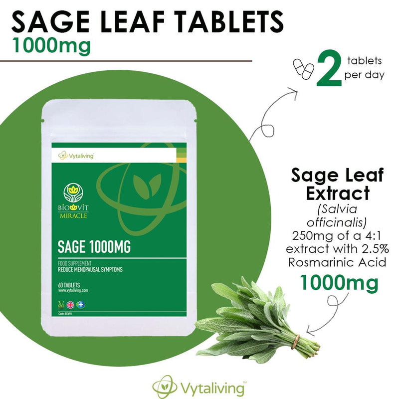 Sage 1000mg tablets reduce menopausal symptoms  