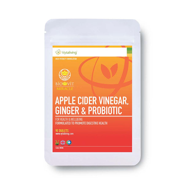 Apple Cider Vinegar, Ginger and Lactobacillus acidophillus probiotic Tablets. For Digestive health