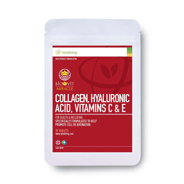 Collagen Supplement with hyaluronic acid, vitamin C and E tablets for anti-ageing and skin health