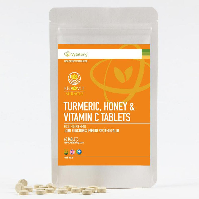 Vytaliving Biovit Turmeric, Honey and VItamin C Tablets for Joint Function and the Immune System.